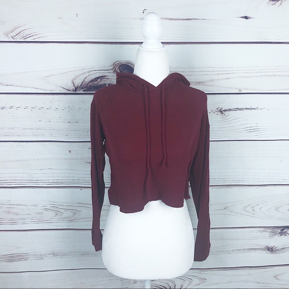 Ivy + Main Burgundy Red Waffle Knot Crop Hoodie - Picture 2 of 7